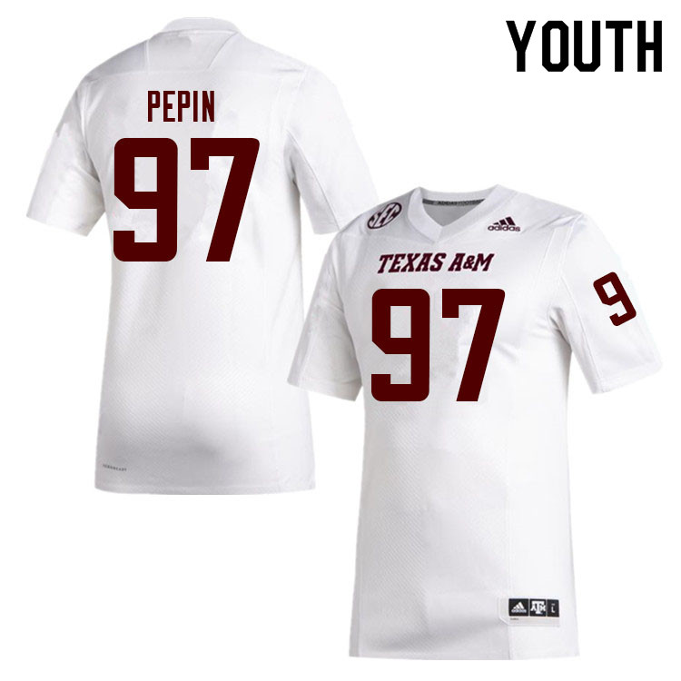 Youth #97 Travis Pepin Texas A&M Aggies College Football Jerseys Sale-White